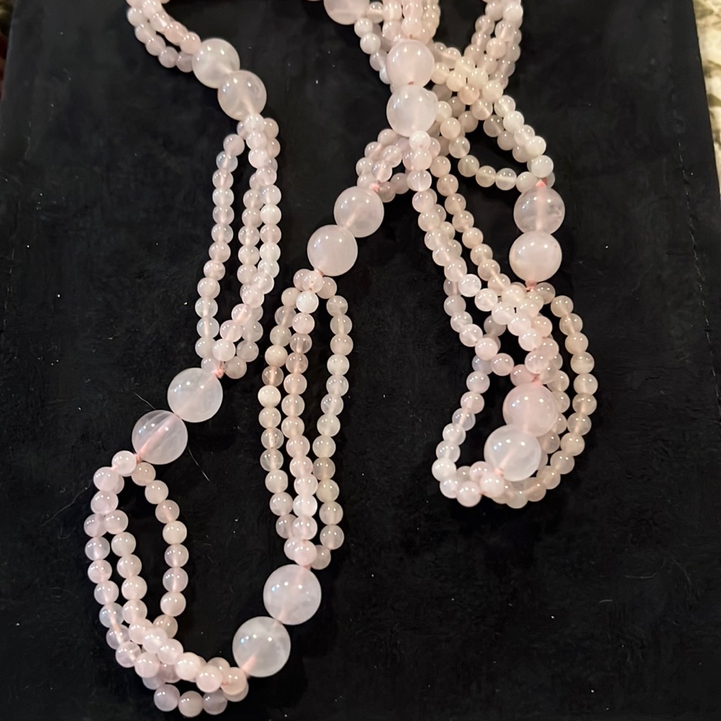 Vintage Chinese Rose Quartz Beaded Multi Strand Necklace 30”